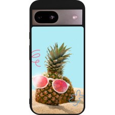 Coque Google Pixel 8a - Silicone rigide noir Pineapple with glasses Summer 2026