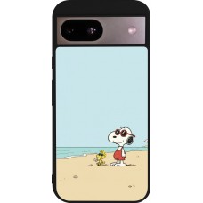 Coque Google Pixel 8a - Silicone rigide noir Snoopy on the beach Summer 2026