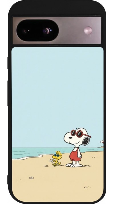 Coque Google Pixel 8a - Silicone rigide noir Snoopy on the beach Summer 2026