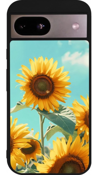 Coque Google Pixel 8a - Silicone rigide noir Sunflowers Summer 2026