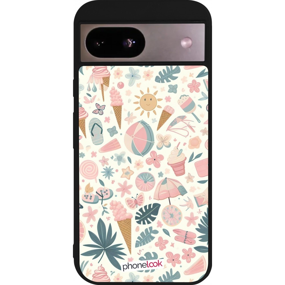 Google Pixel 8a Case Hülle - Silikon schwarz Sommer Pink Muster