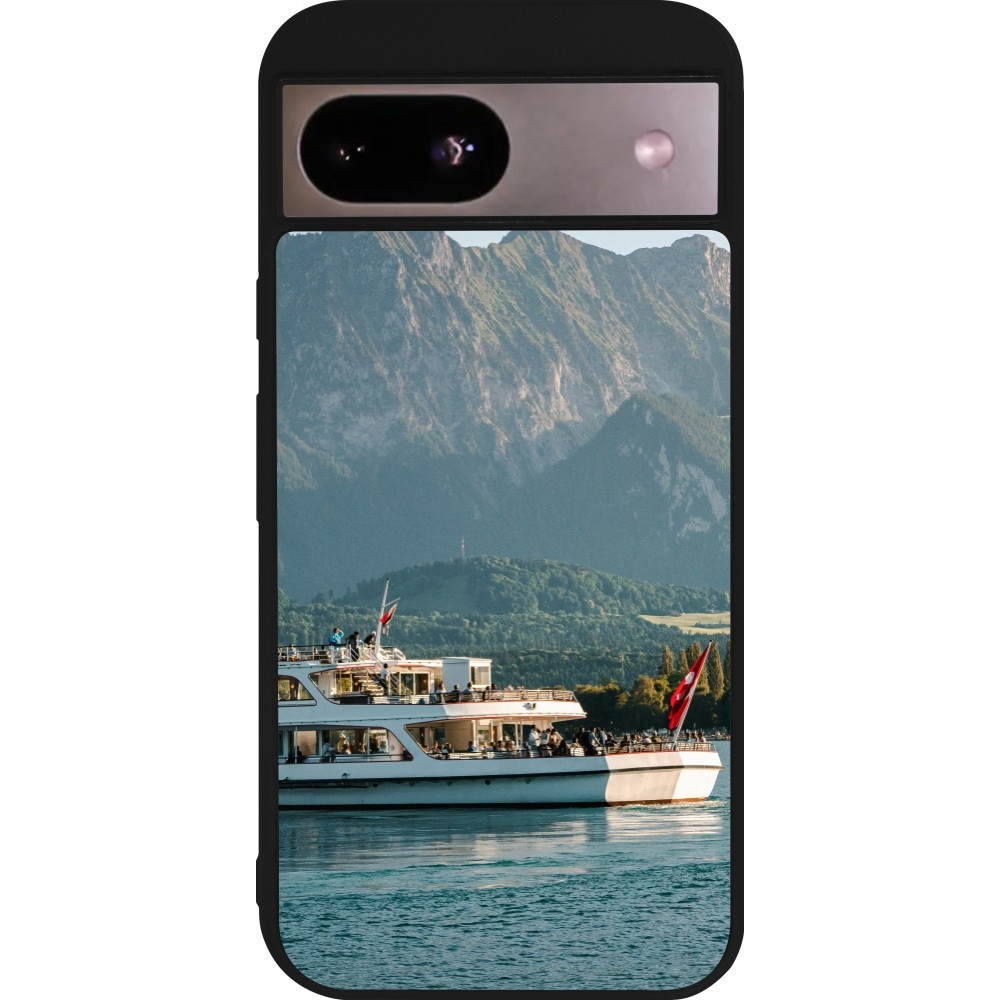 Coque Google Pixel 8a - Silicone rigide noir Fête Nationale Suisse Bateau Leman