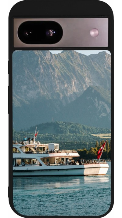Coque Google Pixel 8a - Silicone rigide noir Fête Nationale Suisse Bateau Leman