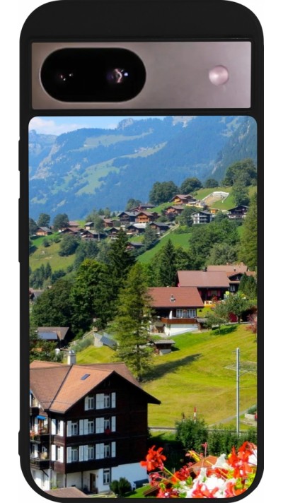 Coque Google Pixel 8a - Silicone rigide noir Fête Nationale Suisse Paysage