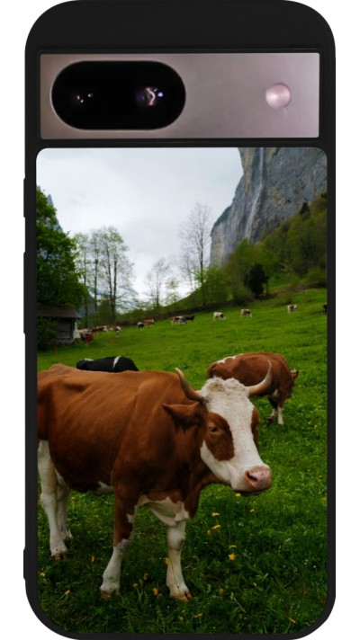 Coque Google Pixel 8a - Silicone rigide noir Fête Nationale Suisse Vaches