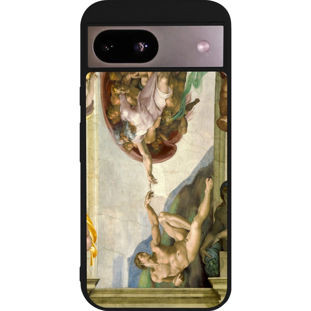 Coque Google Pixel 8a - Silicone rigide noir Tableau art - La Création d’Adam - Michel-Ange