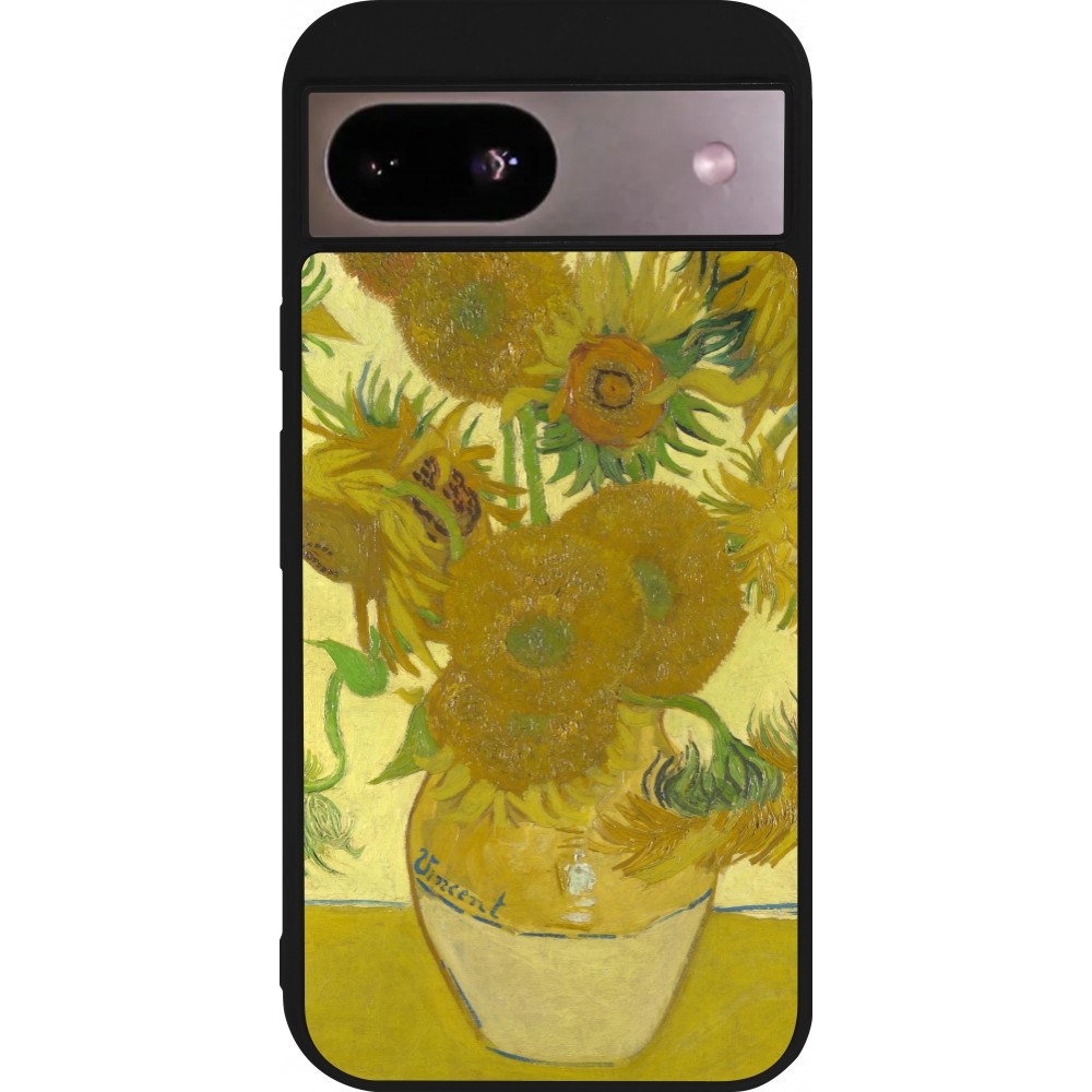 Google Pixel 8a Case Hülle - Silikon schwarz Kunstbild - Sonnenblumen  - Van Gogh