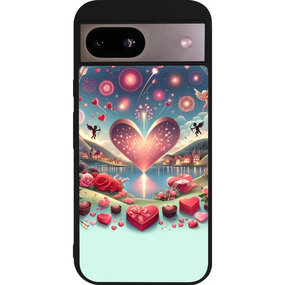Coque Google Pixel 8a - Silicone rigide noir Valentine 2025 Chic
