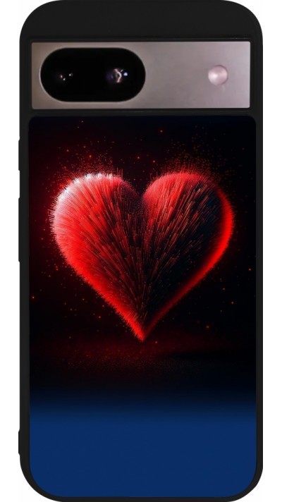 Coque Google Pixel 8a - Silicone rigide noir Valentine 2025 coeur rouge