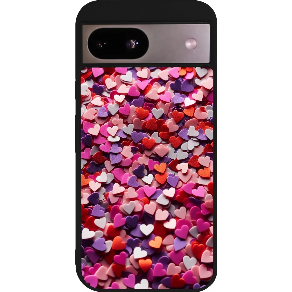 Coque Google Pixel 8a - Silicone rigide noir Valentine 2025 Confetti