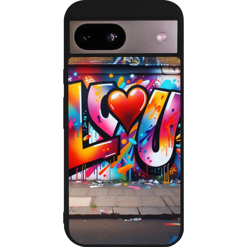 Coque Google Pixel 8a - Silicone rigide noir Valentine 2025 Love U Tag