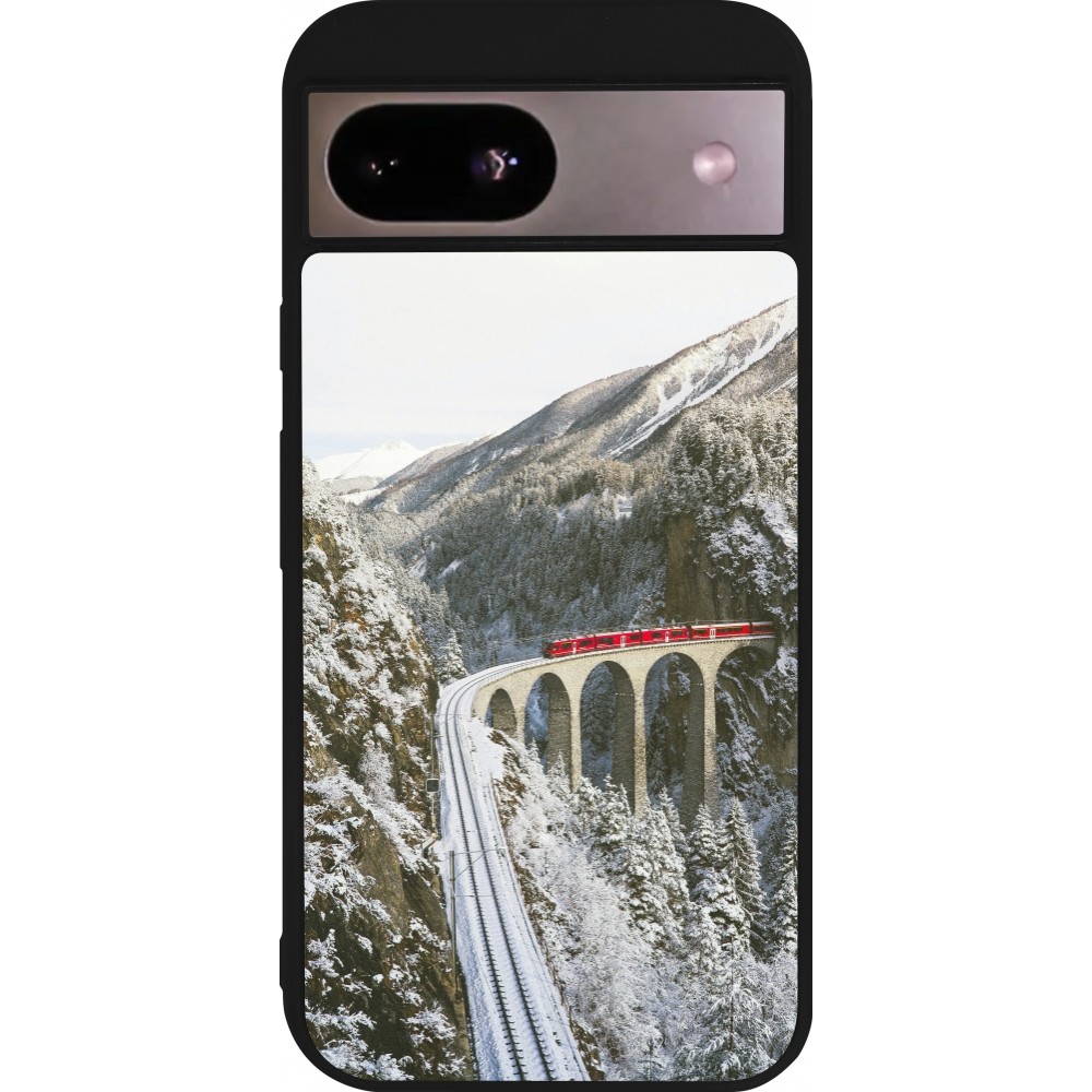 Coque Google Pixel 8a - Silicone rigide noir Winter 25 Winter polar express
