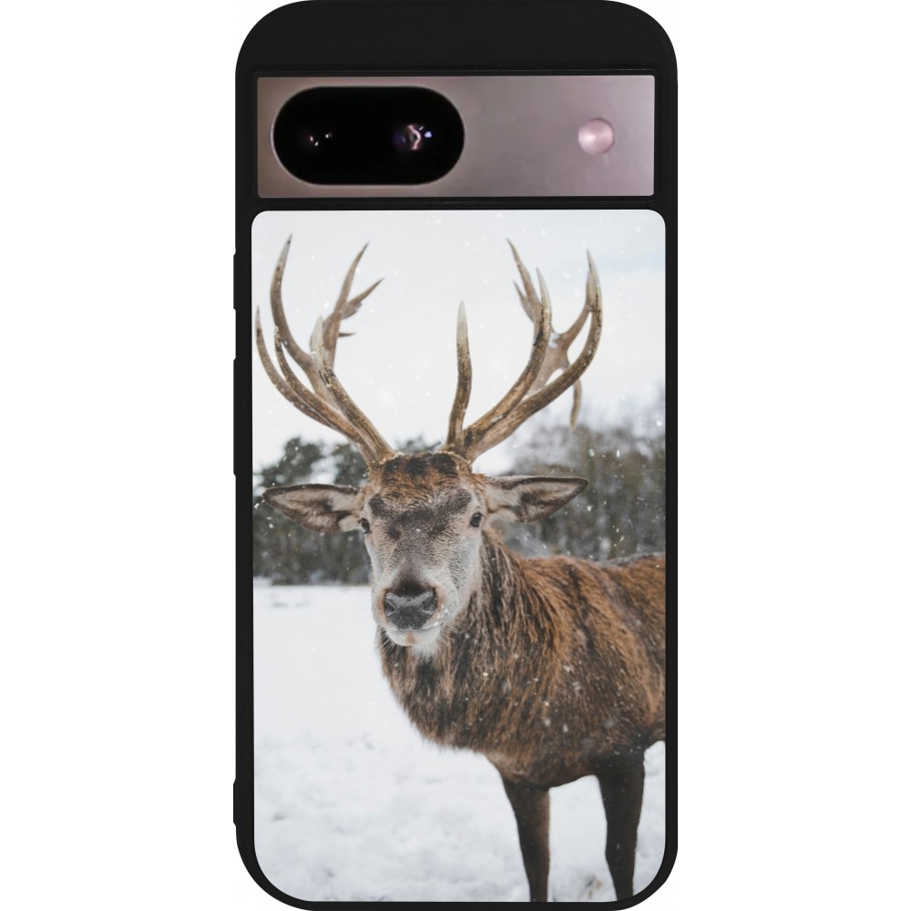 Coque Google Pixel 8a - Silicone rigide noir Winter 25 Winter reindeer