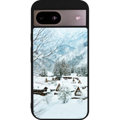 Coque Google Pixel 8a - Silicone rigide noir Winter 25 Winter snowy landscape