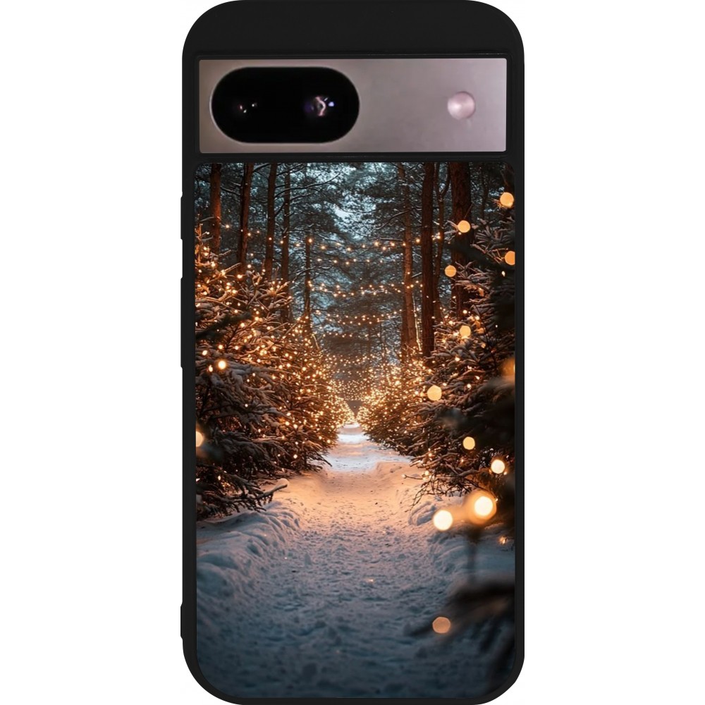 Coque Google Pixel 8a - Silicone rigide noir Winter 25 Winter snowy road