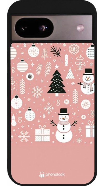 Google Pixel 8a Case Hülle - Silikon schwarz Weihnachten 2024 Rose Schneemann Weihnachten