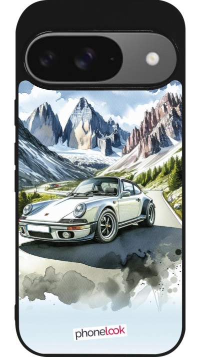 Google Pixel 9 / Pixel 9 Pro Case Hülle - Silikon schwarz Porsche 911 Berg Aquarell