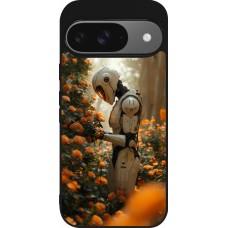 Coque Google Pixel 9 / Pixel 9 Pro - Silicone rigide noir Astronaut flowers 2025