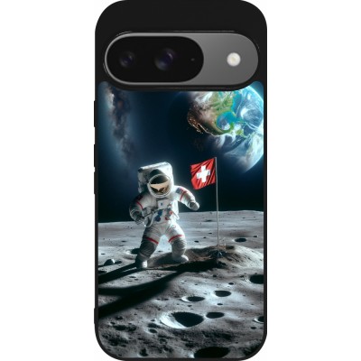 Google Pixel 9 / Pixel 9 Pro Case Hülle - Silikon schwarz Astro Schweiz auf dem Mond
