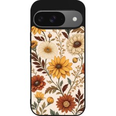 Coque Google Pixel 9 / Pixel 9 Pro - Silicone rigide noir Autumn 25 Flower pattern