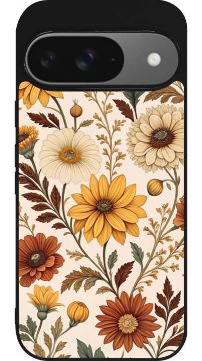 Coque Google Pixel 9 / Pixel 9 Pro - Silicone rigide noir Autumn 25 Flower pattern