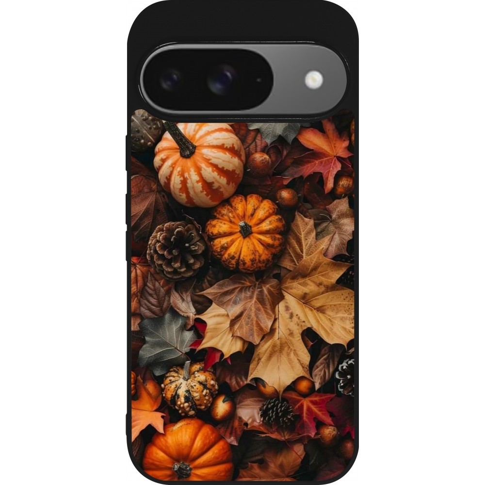 Coque Google Pixel 9 / Pixel 9 Pro - Silicone rigide noir Autumn 25 Pumpkin