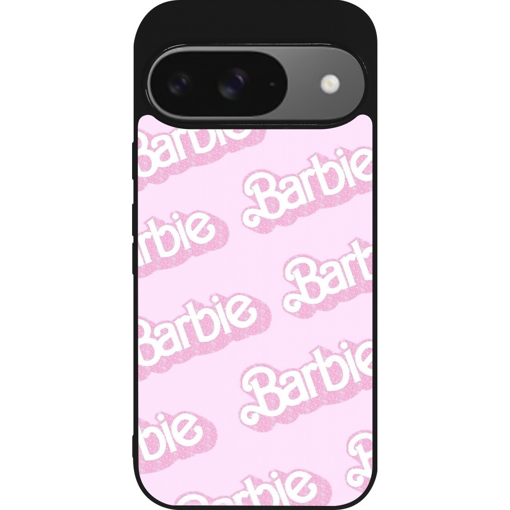 Google Pixel 9 / Pixel 9 Pro Case Hülle - Silikon schwarz Barbie light pink pattern