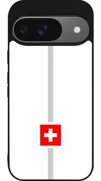 Google Pixel 9 / Pixel 9 Pro Case Hülle - Silikon schwarz Kanton CH weiss
