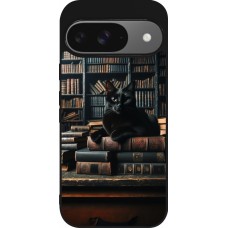 Google Pixel 9 / Pixel 9 Pro Case Hülle - Silikon schwarz Katze Bücher dunkel