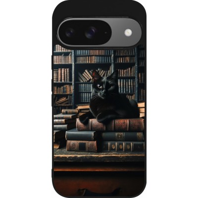 Google Pixel 9 / Pixel 9 Pro Case Hülle - Silikon schwarz Katze Bücher dunkel