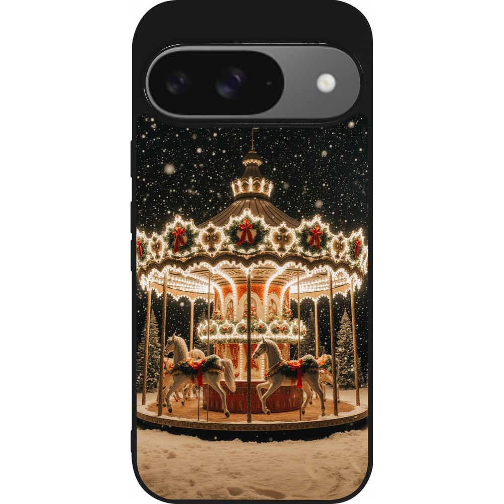 Coque Google Pixel 9 / Pixel 9 Pro - Silicone rigide noir Christmas 25 Carousel