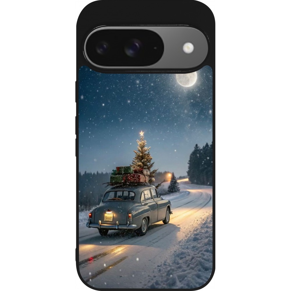Coque Google Pixel 9 / Pixel 9 Pro - Silicone rigide noir Christmas 25 Car with Tree Xmas