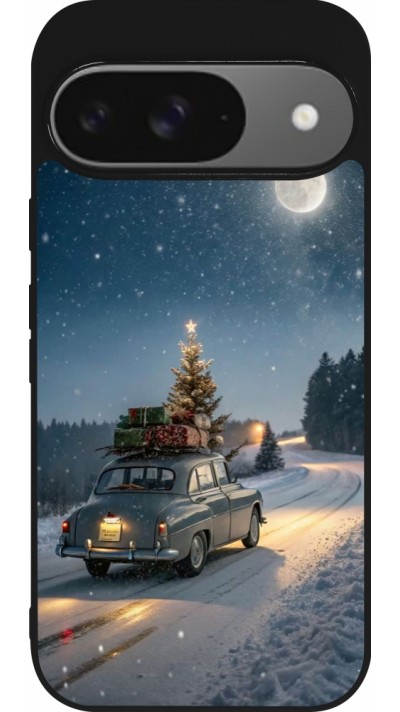 Coque Google Pixel 9 / Pixel 9 Pro - Silicone rigide noir Christmas 25 Car with Tree Xmas