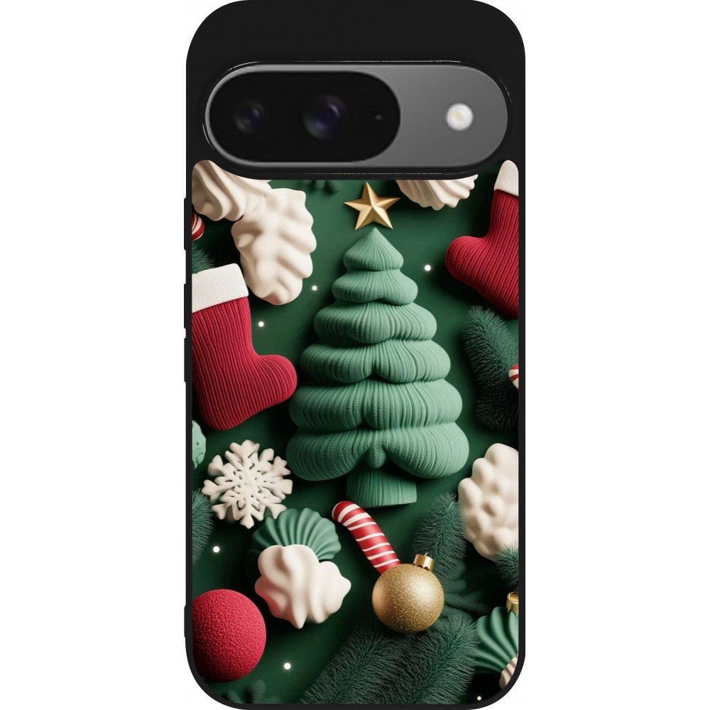 Coque Google Pixel 9 / Pixel 9 Pro - Silicone rigide noir Christmas 25 Christmas textiles
