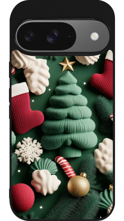 Coque Google Pixel 9 / Pixel 9 Pro - Silicone rigide noir Christmas 25 Christmas textiles
