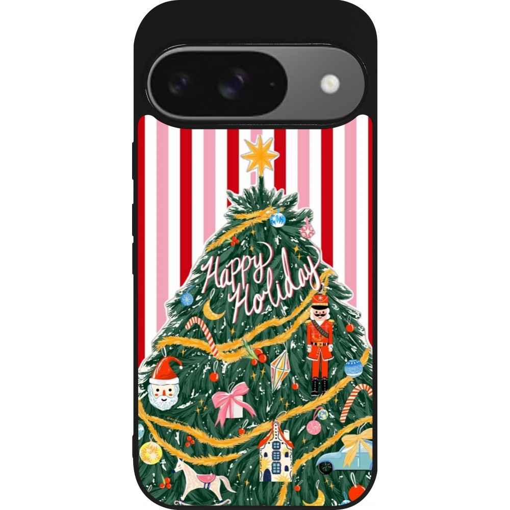 Coque Google Pixel 9 / Pixel 9 Pro - Silicone rigide noir Christmas 25 Happy Holiday