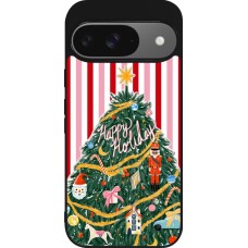 Coque Google Pixel 9 / Pixel 9 Pro - Silicone rigide noir Christmas 25 Happy Holiday