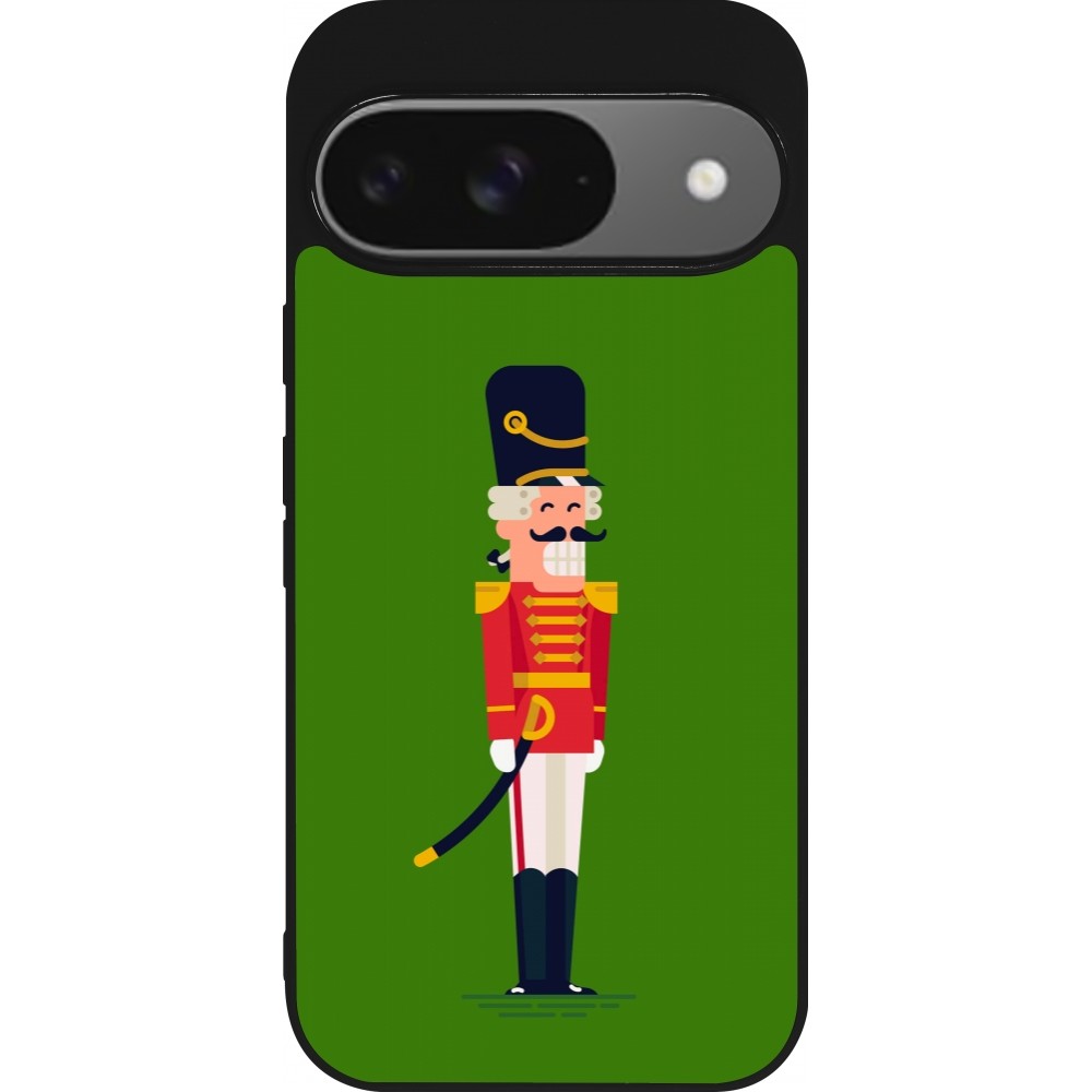 Coque Google Pixel 9 / Pixel 9 Pro - Silicone rigide noir Christmas 25 Nutcracker Green
