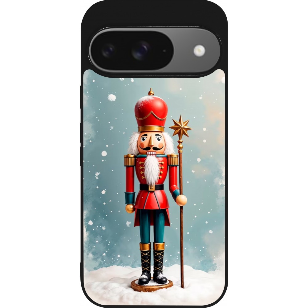Coque Google Pixel 9 / Pixel 9 Pro - Silicone rigide noir Christmas 25 Nutcracker Snow