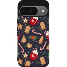 Google Pixel 9 / Pixel 9 Pro Case Hülle - Silikon schwarz Christmas 25 Pattern Gingerbread House