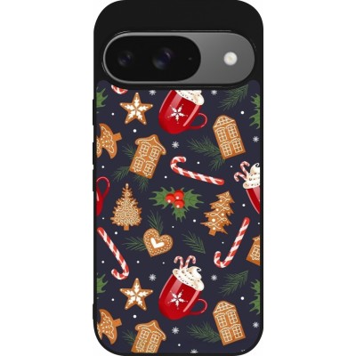 Coque Google Pixel 9 / Pixel 9 Pro - Silicone rigide noir Christmas 25 Pattern Gingerbread House