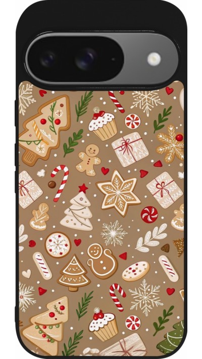 Coque Google Pixel 9 / Pixel 9 Pro - Silicone rigide noir Christmas 25 Pattern Ginger Cookie