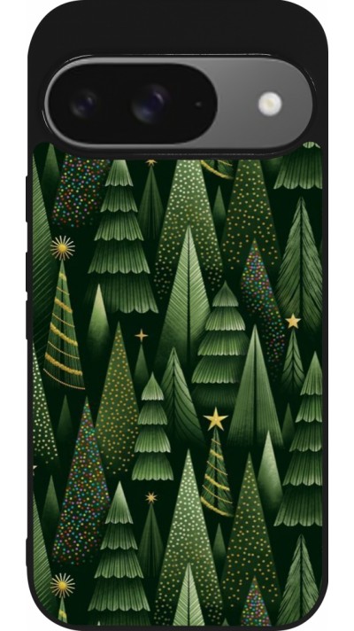 Coque Google Pixel 9 / Pixel 9 Pro - Silicone rigide noir Christmas 25 Pattern Xmas Tree