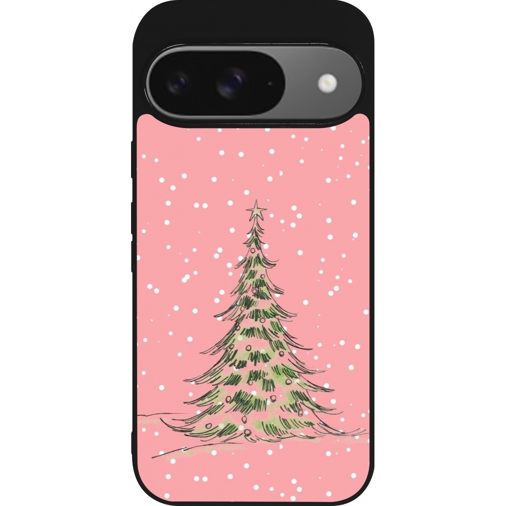 Coque Google Pixel 9 / Pixel 9 Pro - Silicone rigide noir Christmas 25 Pink Tree