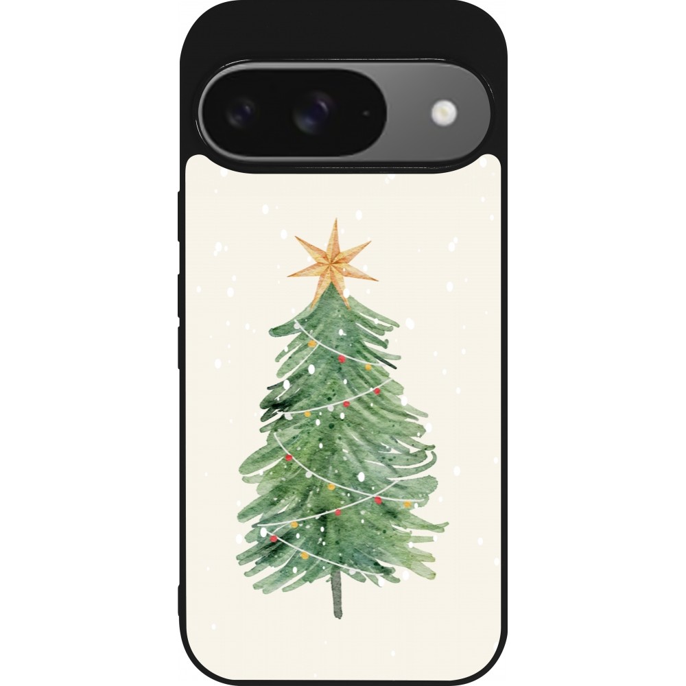 Coque Google Pixel 9 / Pixel 9 Pro - Silicone rigide noir Christmas 25 Sketch Tree