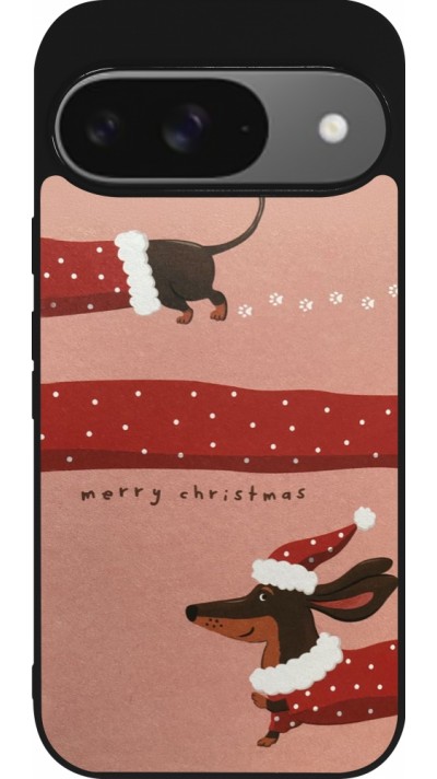 Coque Google Pixel 9 / Pixel 9 Pro - Silicone rigide noir Christmas 25 Teckel Merry Xmas
