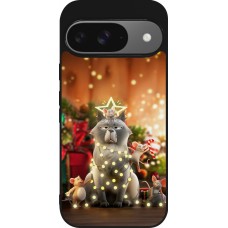 Coque Google Pixel 9 / Pixel 9 Pro - Silicone rigide noir Christmas 25 Xmas Cat