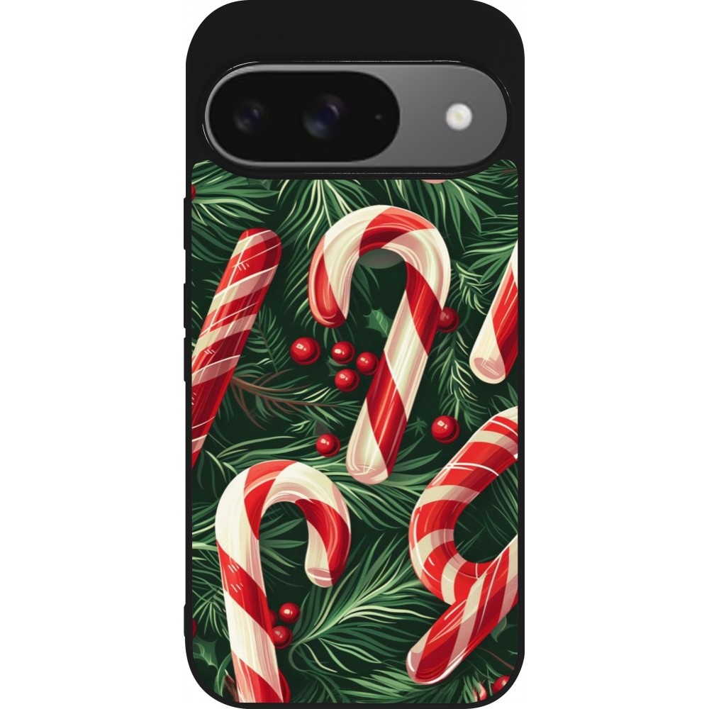 Coque Google Pixel 9 / Pixel 9 Pro - Silicone rigide noir Christmas 25 Xmas Stick