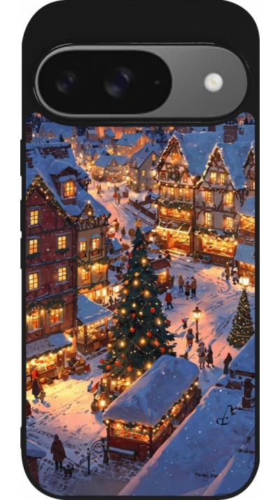 Coque Google Pixel 9 / Pixel 9 Pro - Silicone rigide noir Christmas 25 Xmas Village