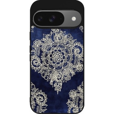 Google Pixel 9 / Pixel 9 Pro Case Hülle - Silikon schwarz Cream Flower Moroccan